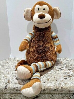 MAISON CHIC Monkey Plush Stuffed Lovey Toy Striped Knit Arms Long Legs 21 Inch